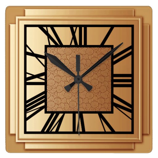 Image of Art Deco, brushed copper Square Wall Clock