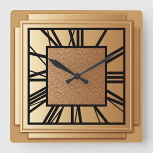 Art Deco, brushed copper Square Wall Clock