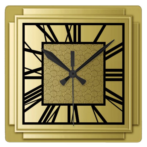 Image of Art Deco, brushed gold Square Wall Clock
