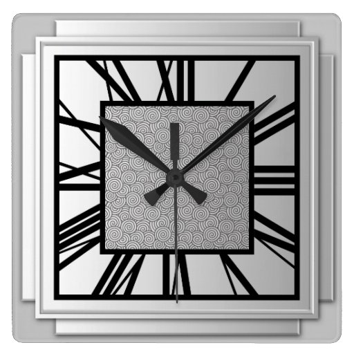Image of Art Deco, brushed silver Square Wall Clock