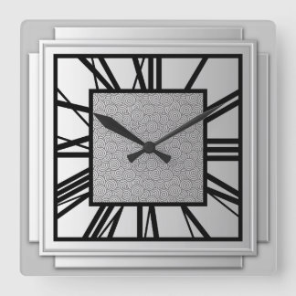 Art Deco, brushed silver Square Wall Clock