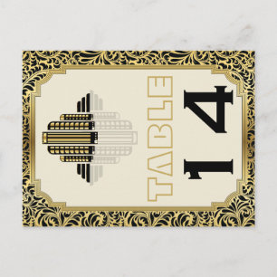 Art Deco building black gold wedding table number Postcard
