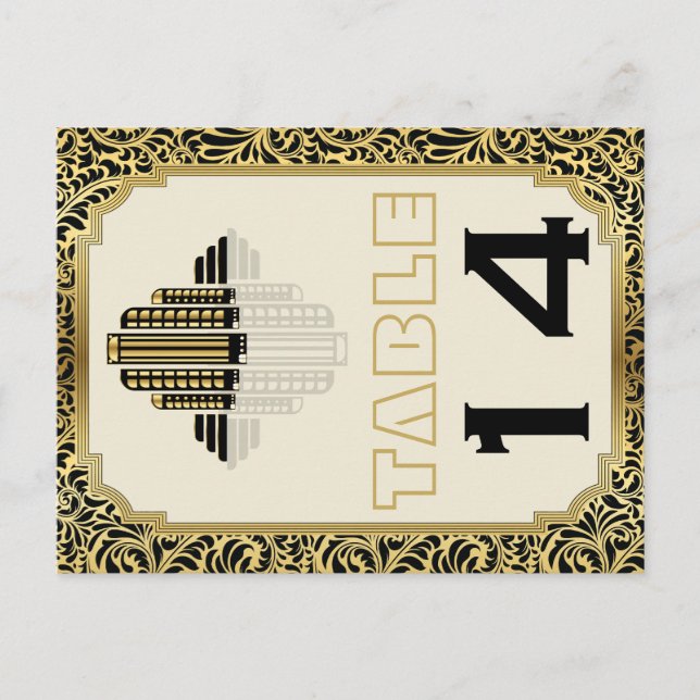 Art Deco building black gold wedding table number Postcard (Front)