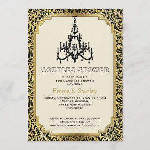 Art Deco buildings gold wedding couples shower Invitation