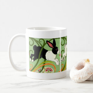 Art Deco Bunny Rabbit Dutch Grey White Green Coffee Mug