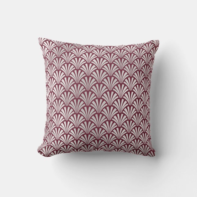 Art Deco Burgundy  Silver Grey Scales Seashells Cushion (Front)