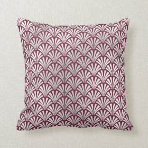 Art Deco Burgundy  Silver Grey Scales Seashells Cushion
