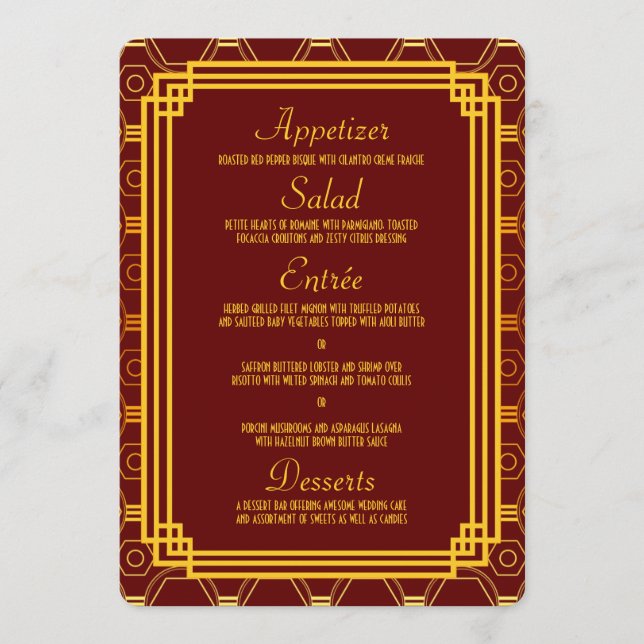 Art Deco Burgundy Wedding Menu (Front)