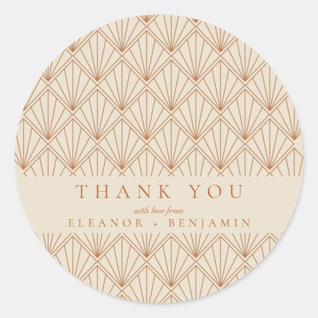 Art Deco Burnt Orange Custom Wedding Thank You Classic Round Sticker (Front)