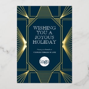 Art Deco Business Christmas Greeting Navy Blue Foil Holiday Card