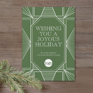 Art Deco Business Christmas Greeting Sage Green Holiday Card