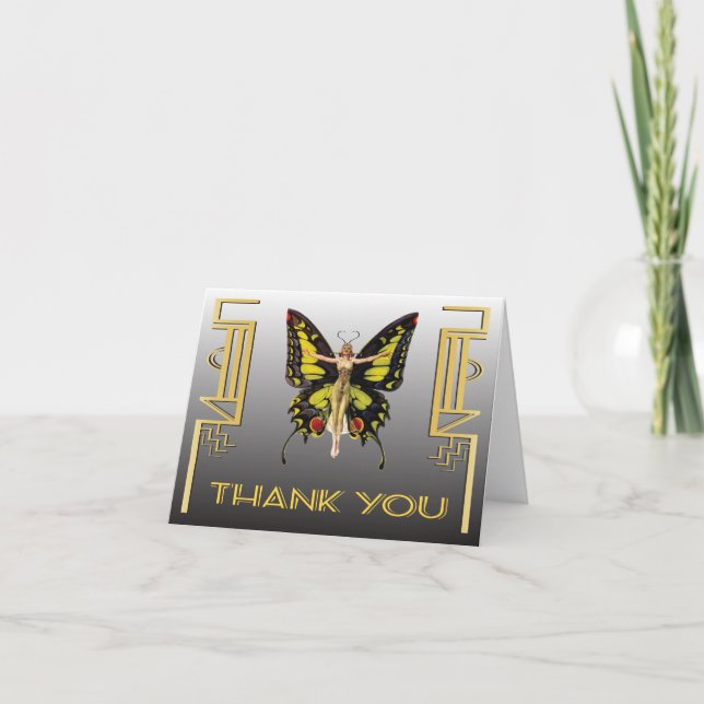 Art Deco Butterfly Flapper Thank you note cards (Front)