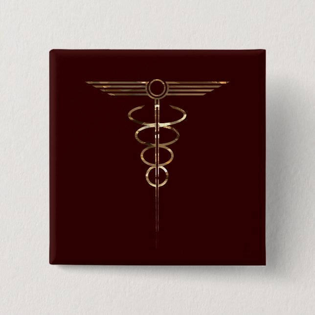 Art Deco Caduceus 15 Cm Square Badge (Front)