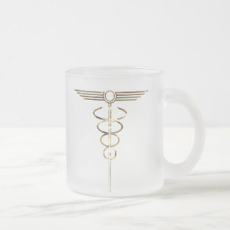 Art Deco Caduceus Frosted Glass Coffee Mug