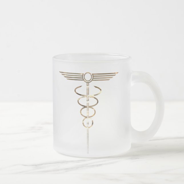 Art Deco Caduceus Frosted Glass Coffee Mug (Right)