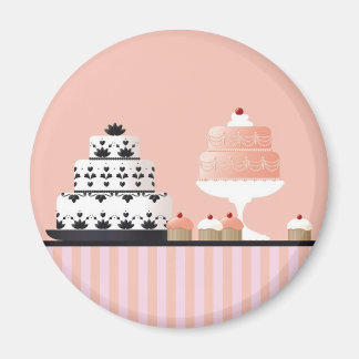 Art Deco Cakes on a Striped Tablecloth Magnet
