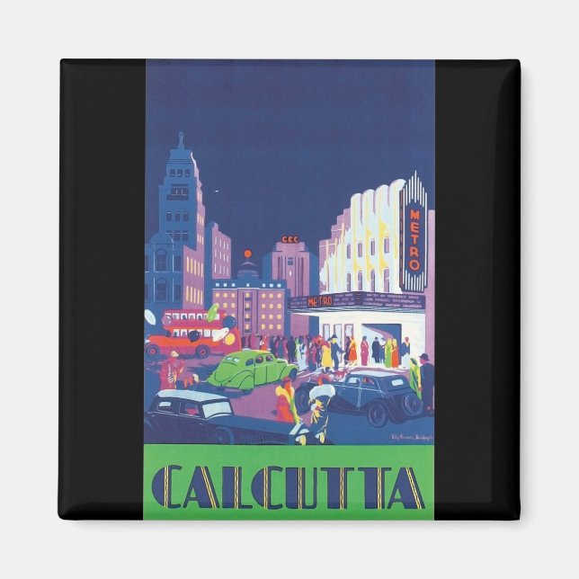 Art Deco Calcutta City Theatre Scene High Contrast Magnet (Front)