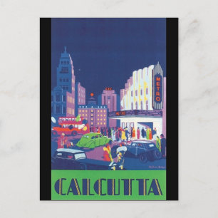 Art Deco Calcutta City Theatre Scene High Contrast Postcard