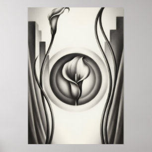 Art Deco Calla Lily Monochrome Floral Poster