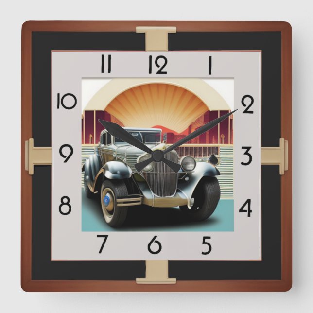 Art Deco car Square Wall Clock (Front)