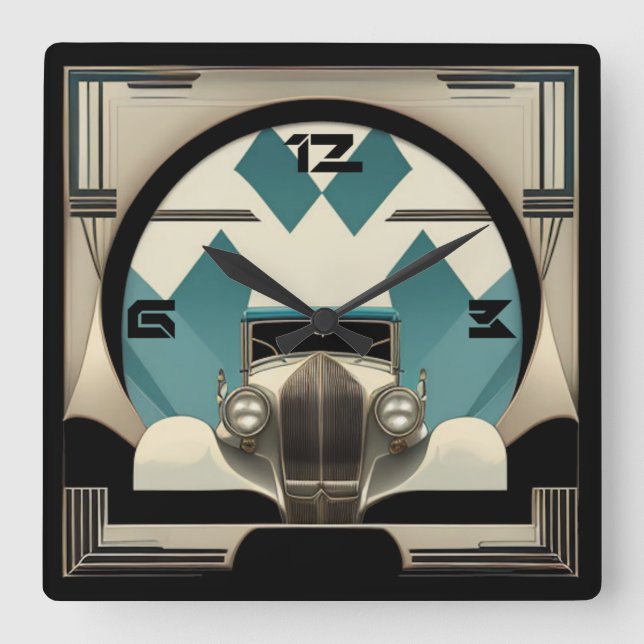 Art Deco car Square Wall Clock (Front)