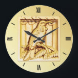 Art Deco carved stone falcon - gold Large Clock<br><div class="desc">A carved stone Art Deco architectural detail,  rendered in a gold metallic finish</div>