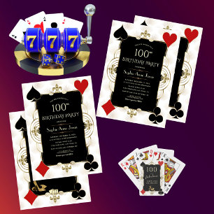 Art Deco Casino Royale Poker Woman 100th Birthday Invitation