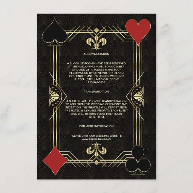 Art Deco Casino Vegas Poker Wedding Accommodation Enclosure Card (Front)