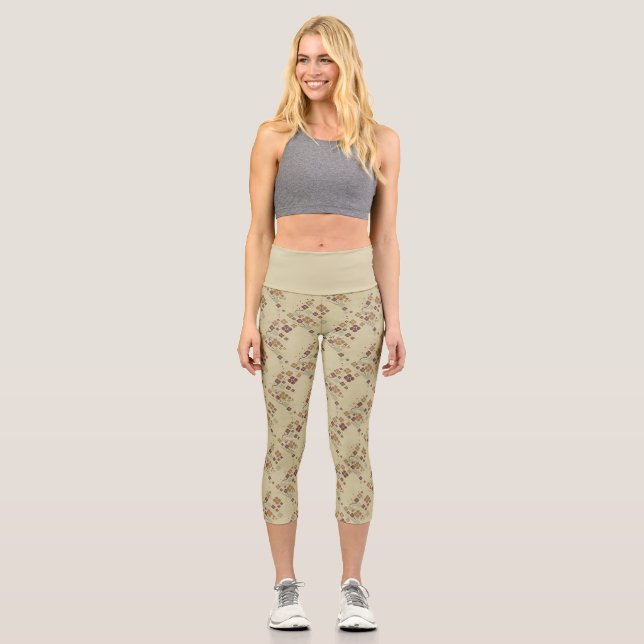 Art Deco Cat Floral Pattern Leggings (Front)