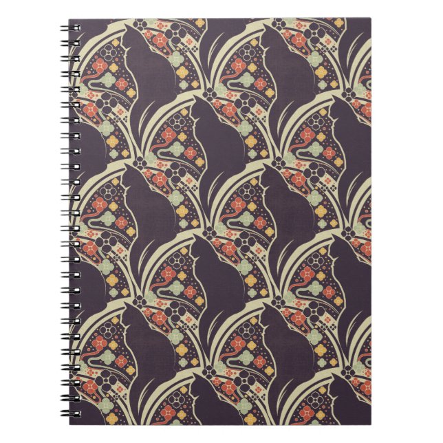 Art Deco Cat Floral Pattern Notebooks & Journals (Front)