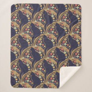 Art Deco Cat Floral Pattern Sherpa Blankets