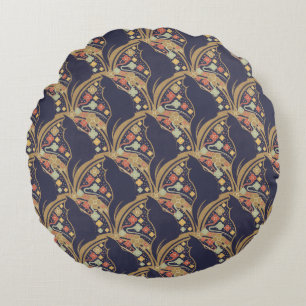 Art Deco Cat Floral Pattern Sherpa Blankets Round Cushion