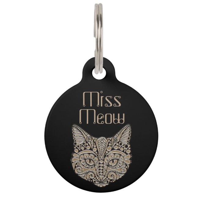 Art deco cat jewel emblem pet tag (Front)