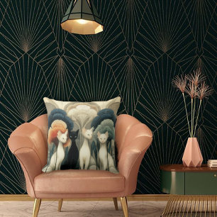 Art Deco Cats in Trees Cushion
