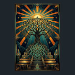 Art Deco Celtic Tree of Life Pyramid Gold Teal  Poster<br><div class="desc">A stunning masterpiece blending ancient symbolism with 1920s luxury. This illustration features a majestic Tree of Life with intricate Celtic knotwork roots emerging from a grand geometric pyramid. Set against a vibrant teal background and a radiant golden sunburst, this artwork captures the essence of Egyptian Revival and Art Deco sophistication....</div>