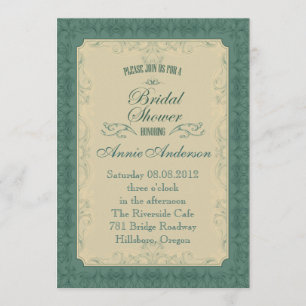 Art Deco champagne Emerald Green Wedding Invitation