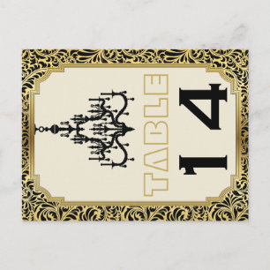 Art Deco chandelier black, gold table number Postcard