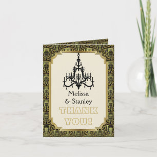 Art Deco chandelier black, gold wedding Thank You Card