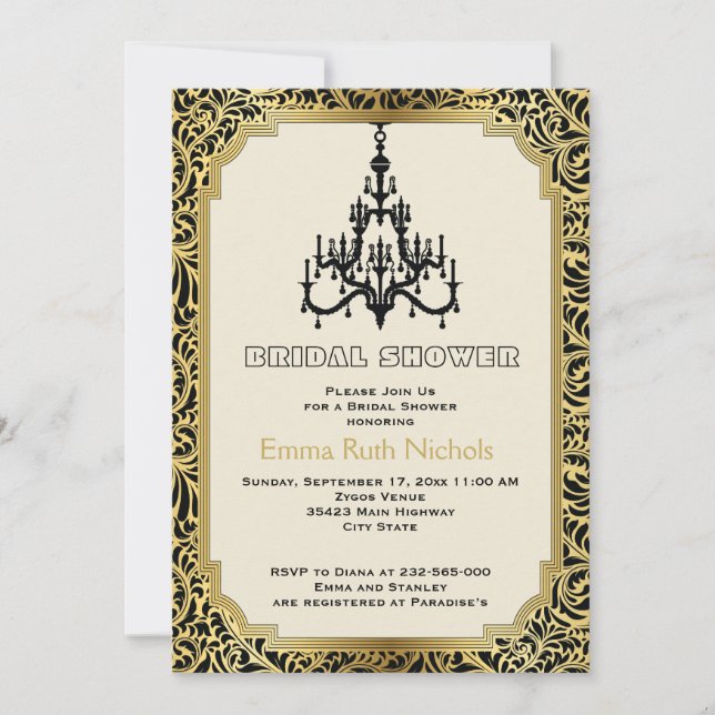 Art Deco chandelier gold wedding bridal shower Invitation (Front)