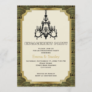 Art Deco chandelier gold wedding engagement party Invitation