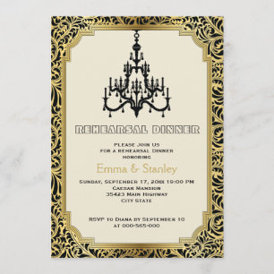 Art Deco chandelier gold wedding  rehearsal dinner Invitation