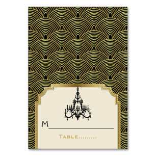 Art Deco chandelier seigaiha wedding place card
