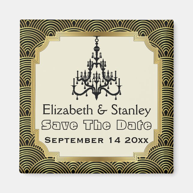 Art Deco chandelier seigaiha wedding Save the Date Magnet (Front)