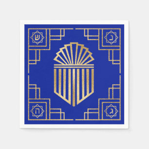 Art Deco Chanukkah  Blue and Gold Design Napkin