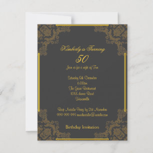 Art Deco Charcoal 50th Birthday Invitation
