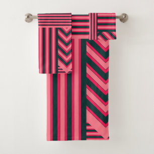 Art Deco Charcoal Pink Abstract Elegant Pattern Bath Towel Set
