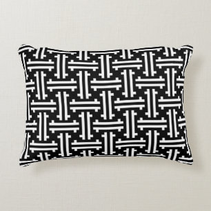 Art Deco Chinese Fret, Black and White Decorative Cushion