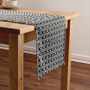Art Deco Chinese Fret, Black and White Short Table Runner