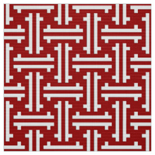 Art Deco Chinese Fret, Dark Red and White Fabric