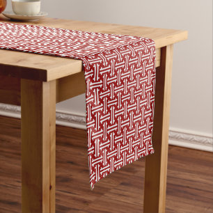 Art Deco Chinese Fret, Dark Red and White Short Table Runner